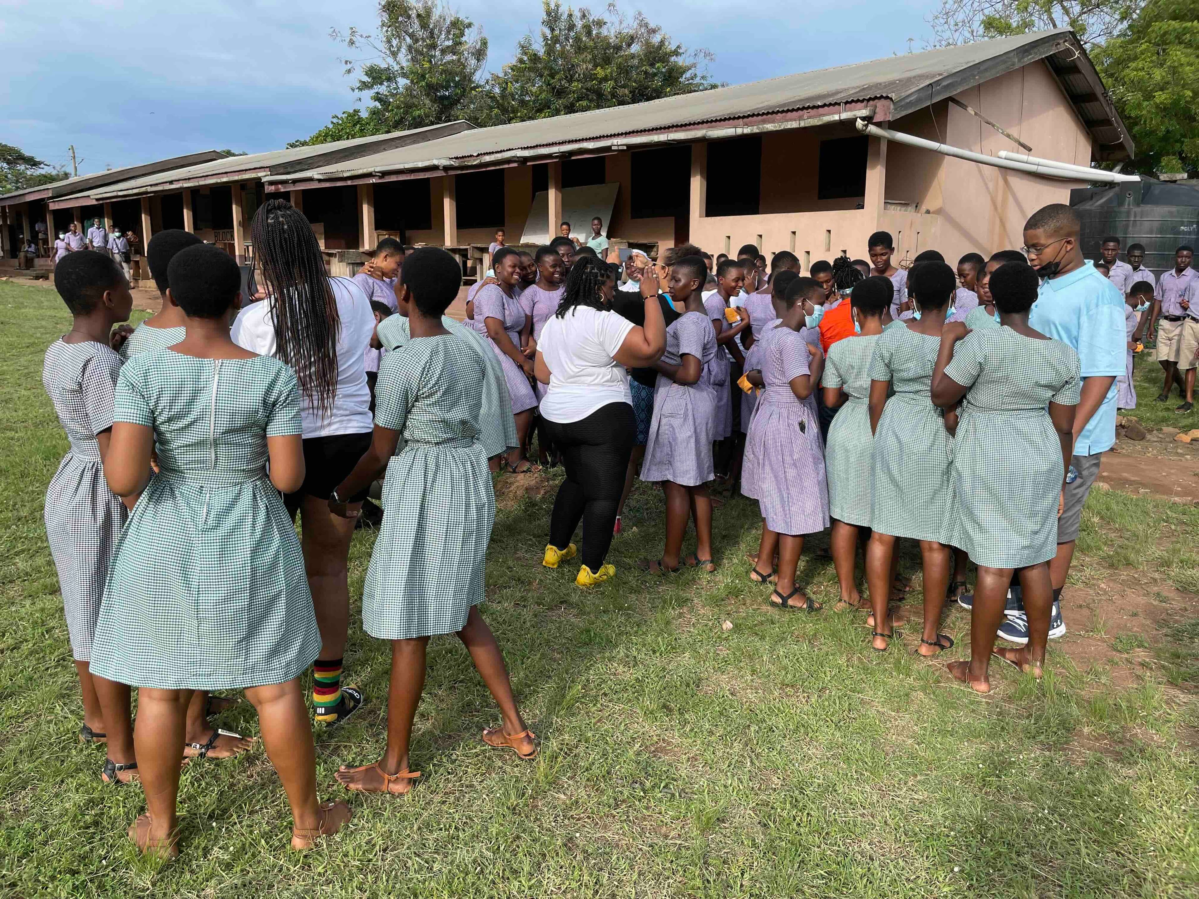 School children at the water borehole